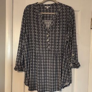 Blue and White Patterned Women's Top